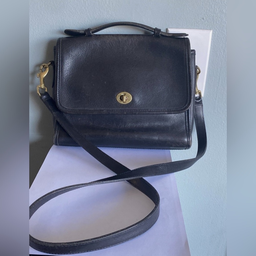 Rare Vintage Coach Court Bag Black Leather 9870